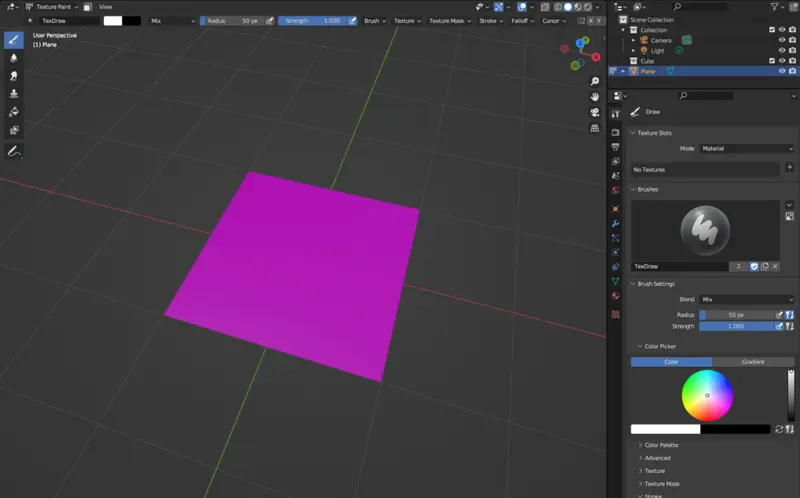 An example of an error in Blender, indicated by a pink plane