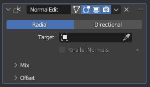 An example of the normal edit modifier in Blender.